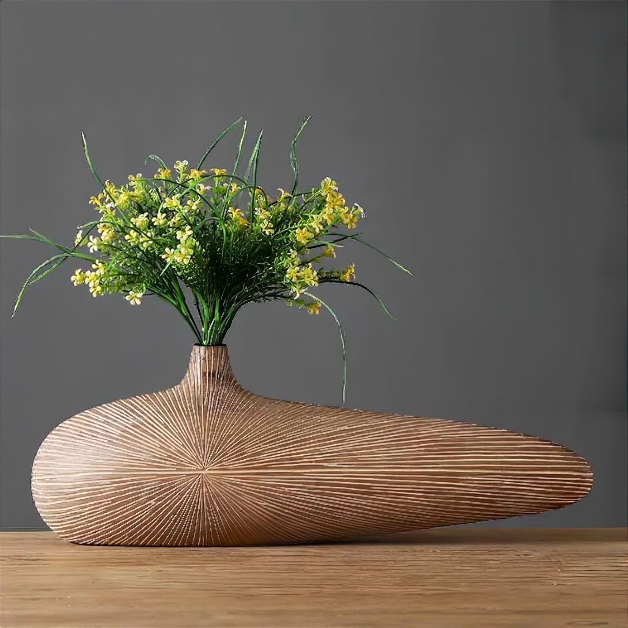 Dekorative Vase Holzoptik Harz Oval Wohnzimmer Tisch | Restfield
