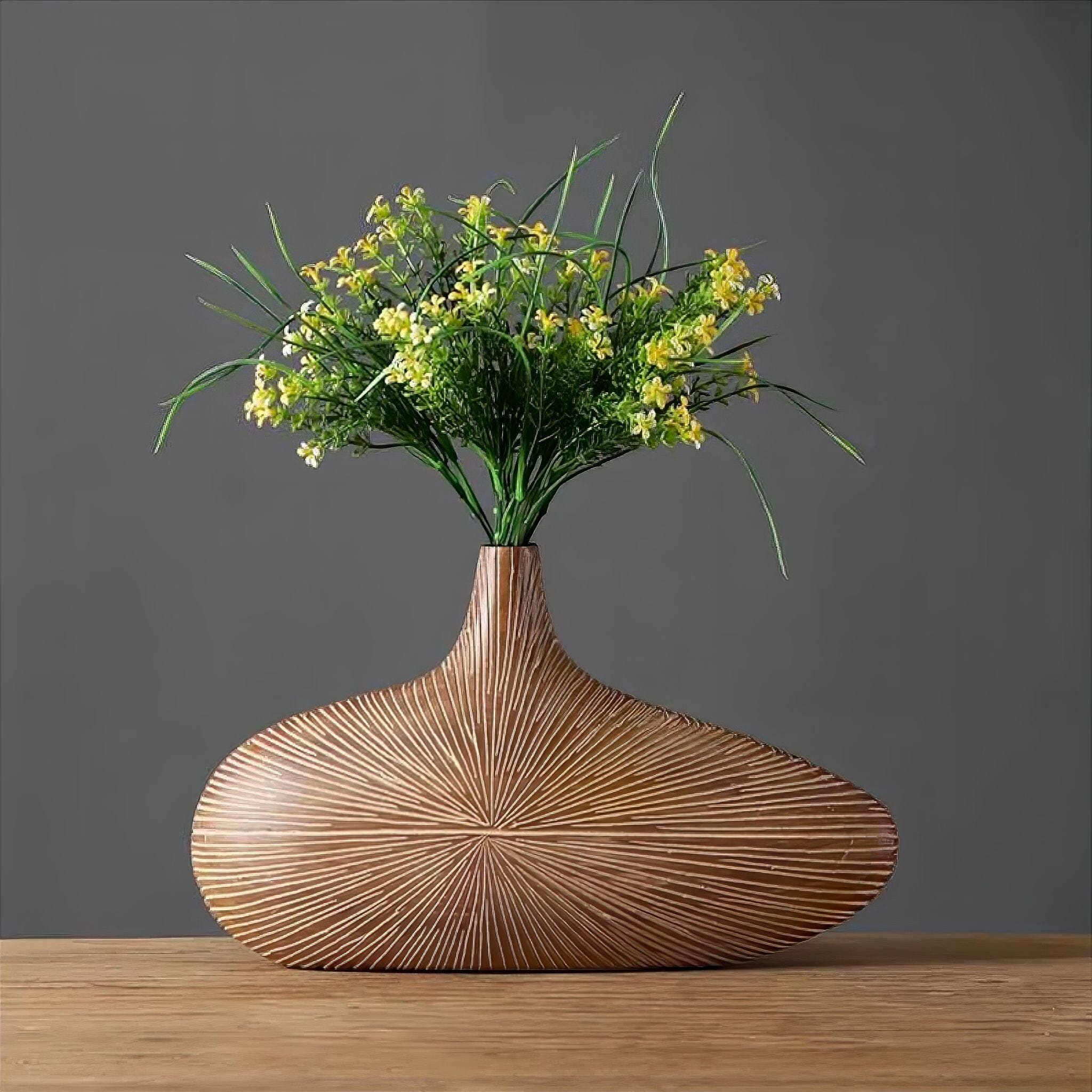 Dekorative Vase Holzoptik Harz Oval Wohnzimmer Tisch | Restfield