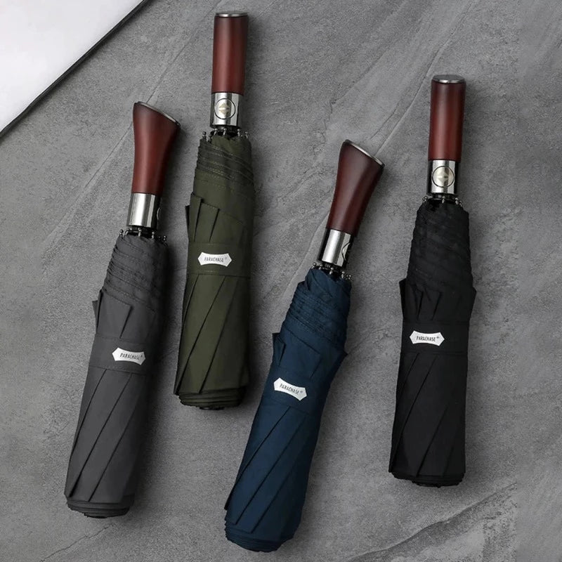 Automatic Umbrella with Wooden Handle, 121cm, Stormproof and Windproof Rain Protection for Women and Men | Sansoti