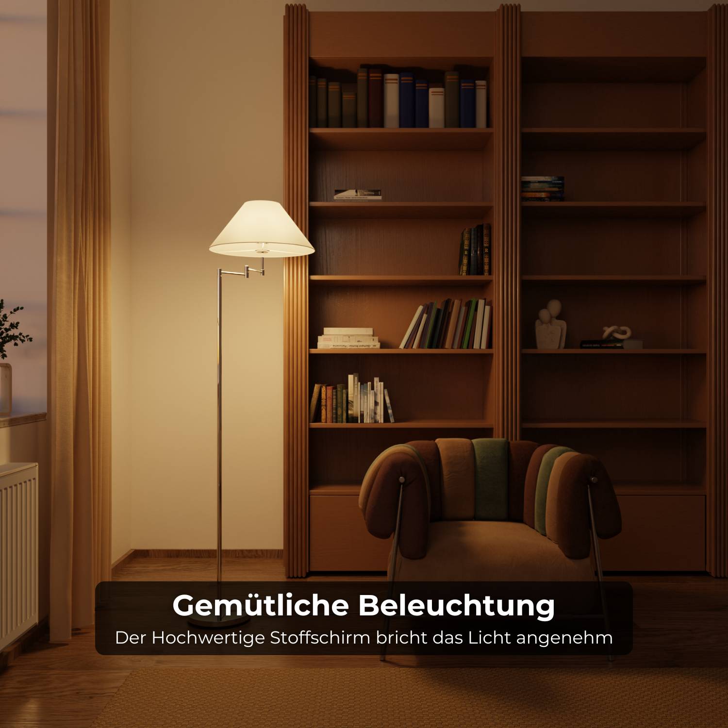 Lampadaire chromé élégant avec bras réglable et fonction lecture | Restfield