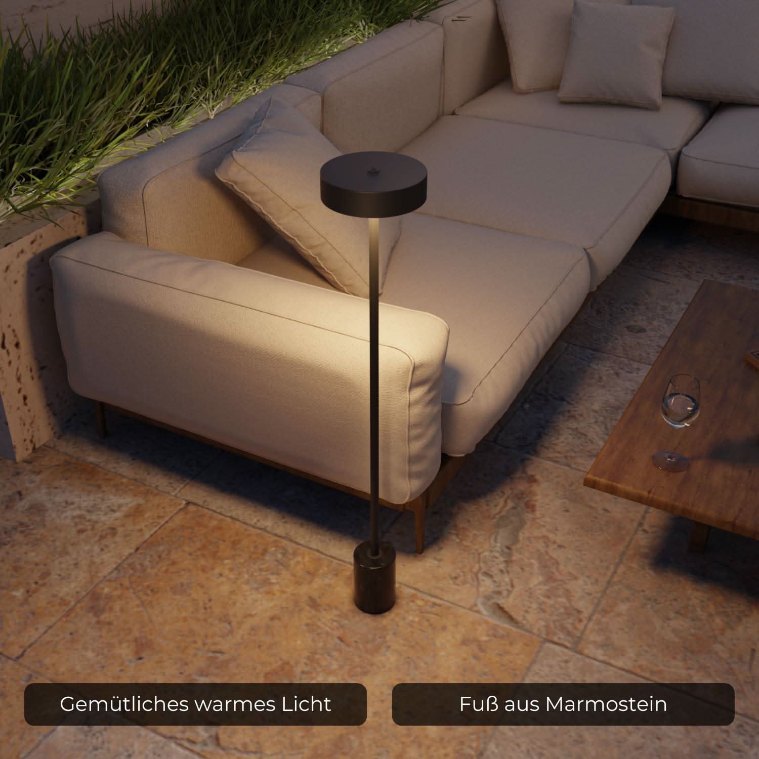 Lampadaire sans fil à batterie pour jardin & terrasse avec lumière chaude – Uranos