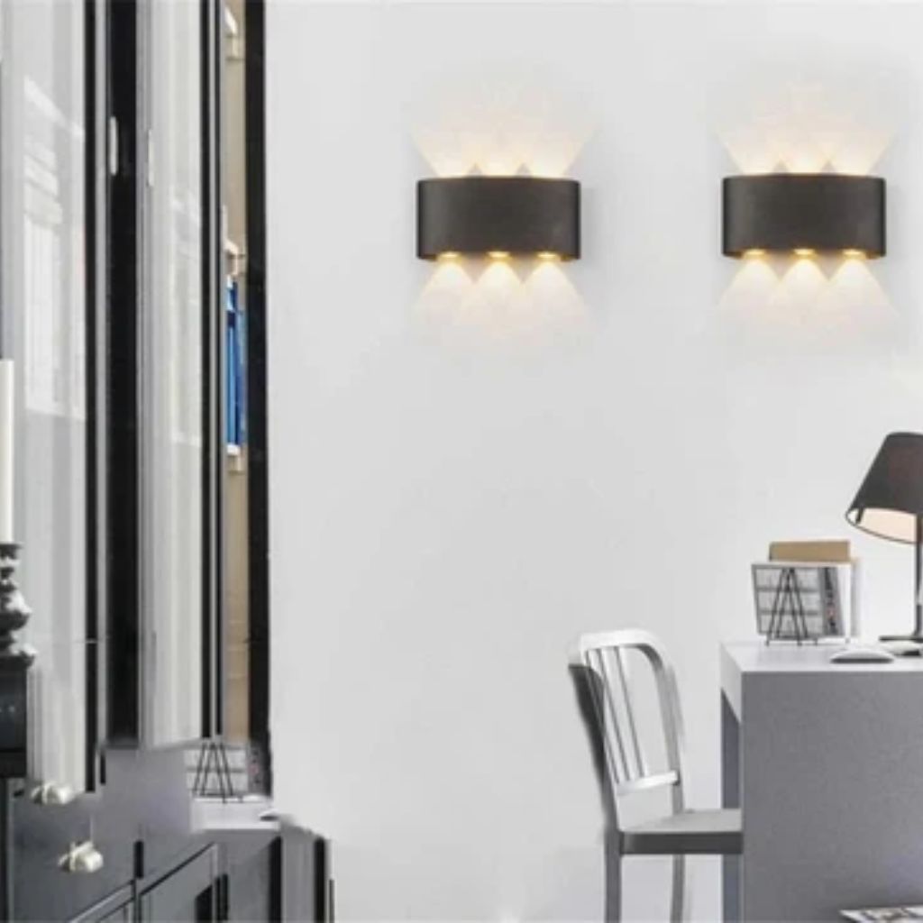 Wasserdichte LED-Wandleuchte aus Aluminium für Innen- und Außenbereiche, moderne Beleuchtung, IP65, Stimmungslicht, Garten, Terrasse, Fassade | Sansoti