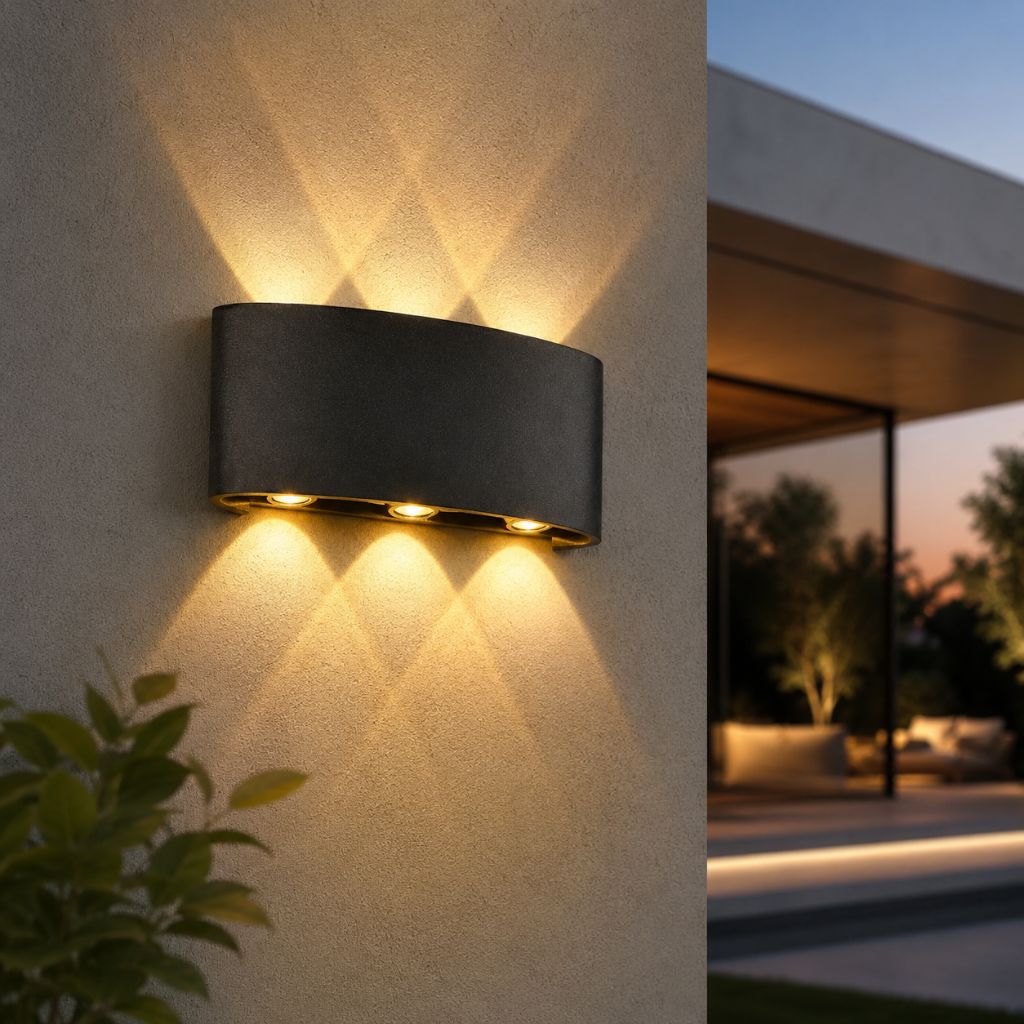 Wasserdichte LED-Wandleuchte aus Aluminium für Innen- und Außenbereiche, moderne Beleuchtung, IP65, Stimmungslicht, Garten, Terrasse, Fassade | Sansoti