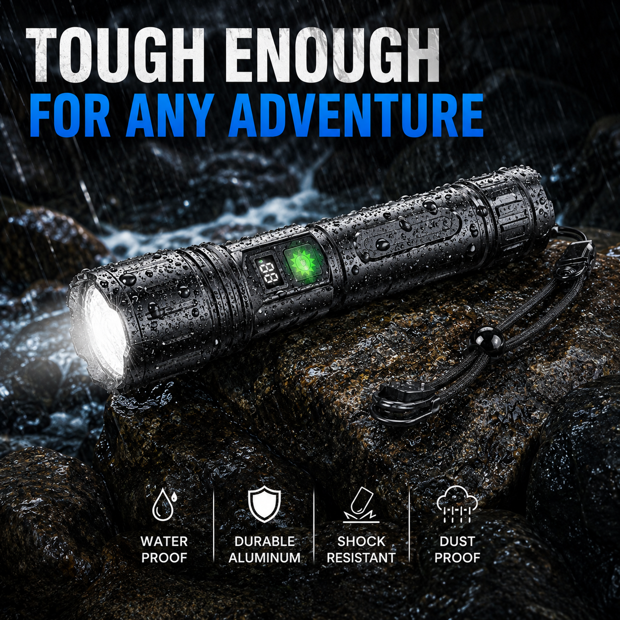 Tactische Zaklamp met Oplaadbare 5000mAh Batterij - Krachtige LED 100000 Lumen - Waterdicht & Schokbestendig - Met LCD Batterij-indicator & Powerbank Functie | Sansoti