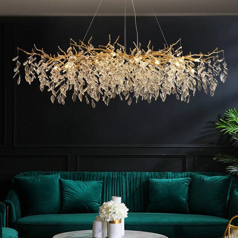 Plafonnier en cristal Rectangulaire LED G9 Lustre de luxe Salon | Restfield