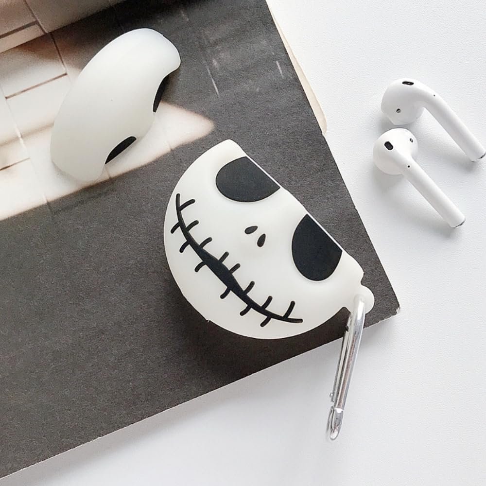 Glow-in-the-Dark Skull Earbuds Case Silicone Protective Cover with Carabiner Accessory | Sansoti