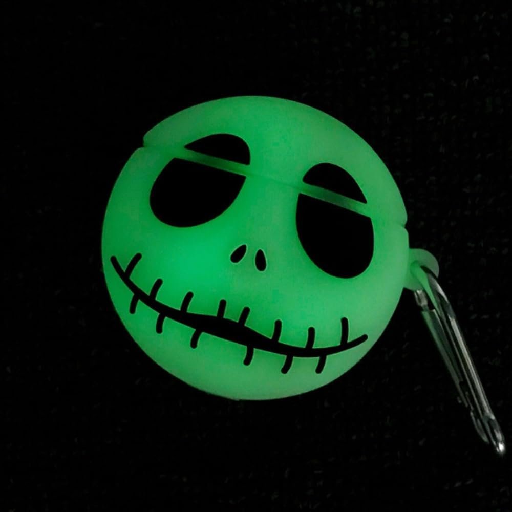 Glow-in-the-Dark Skull Earbuds Case Silicone Protective Cover with Carabiner Accessory | Sansoti