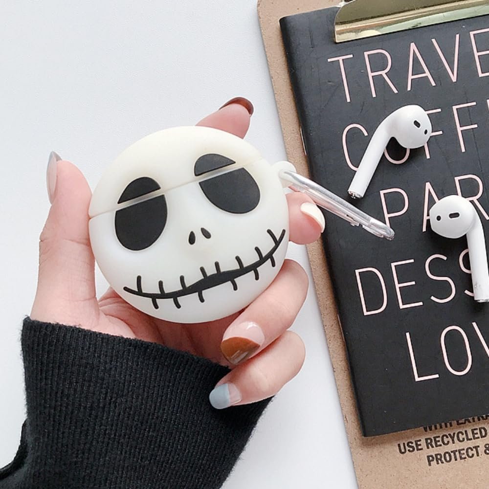 Glow-in-the-Dark Skull Earbuds Case Silicone Protective Cover with Carabiner Accessory | Sansoti