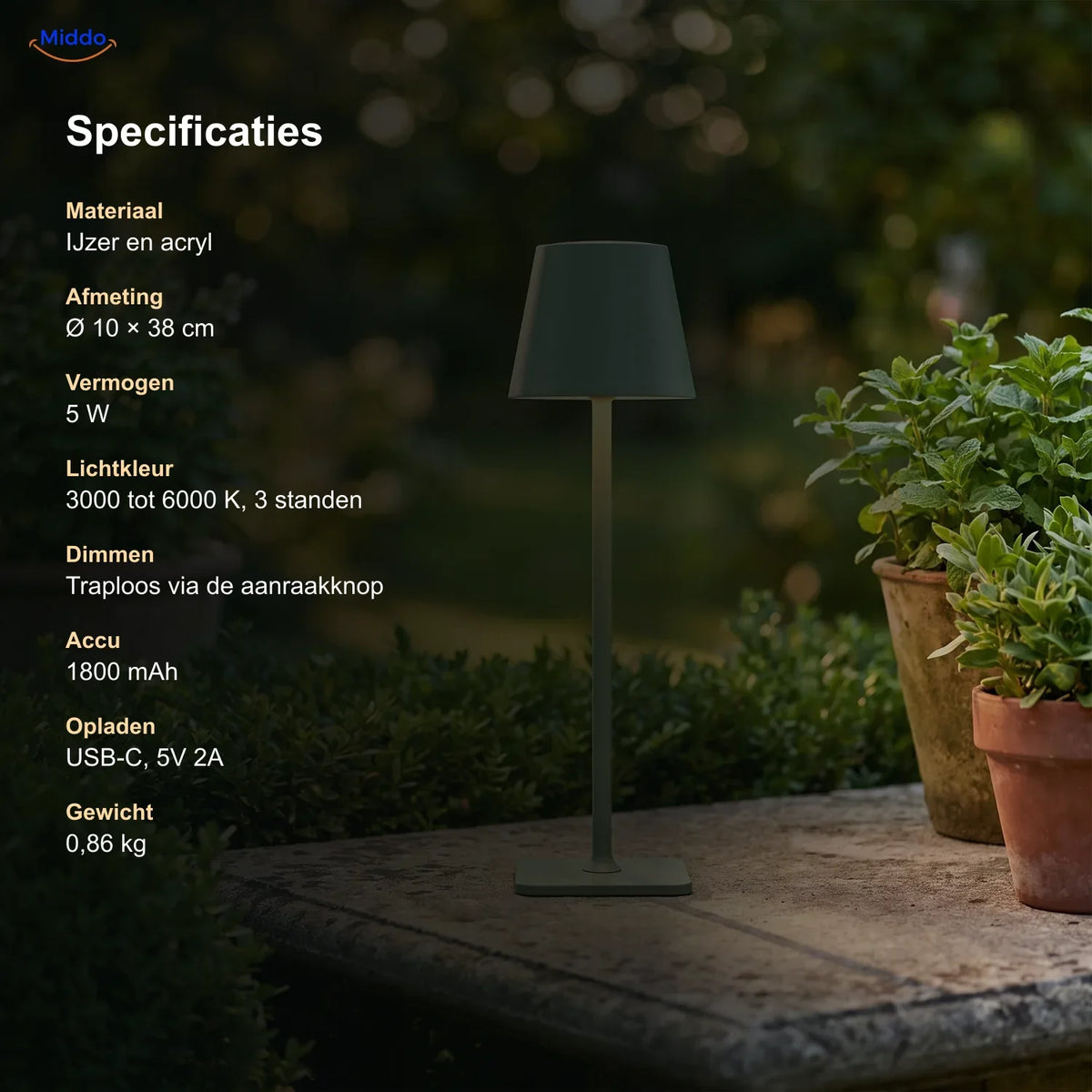 Portable LED Lamp Dimmable Rechargeable USB-C IP54 Waterproof for Table Indoor Outdoor Garden Patio | Sansoti