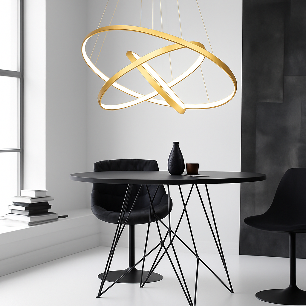 Hanglamp LED Ringen Goud Metaal Woonkamer Eetkamer Kroonluchter Ring Cirkel Hangend Plafondlamp Modern Design Zwart Wit | Sansoti