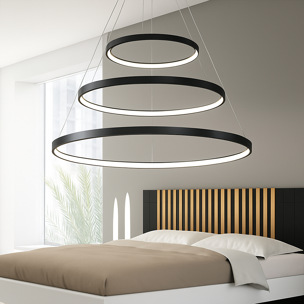 Hanglamp LED Ringen Goud Metaal Woonkamer Eetkamer Kroonluchter Ring Cirkel Hangend Plafondlamp Modern Design Zwart Wit | Sansoti
