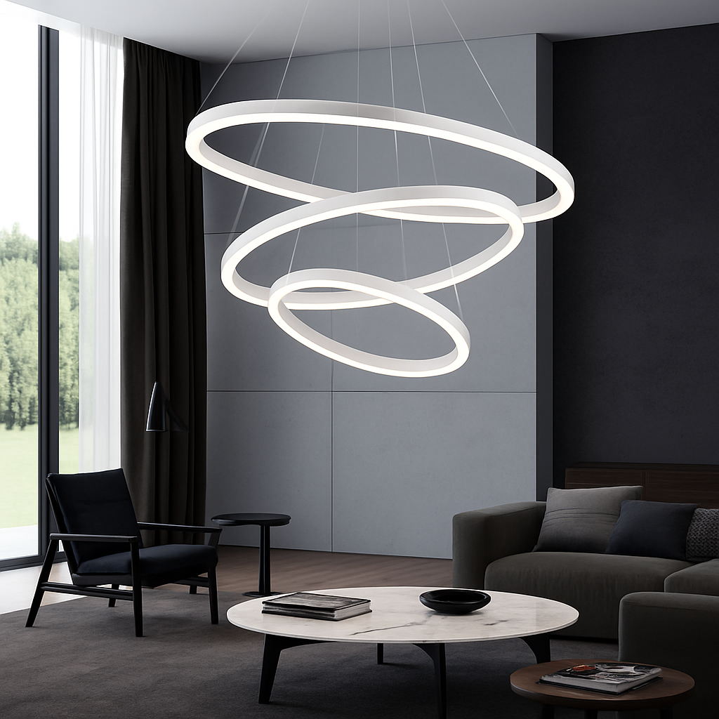 Ringkroonluchter LED 3 Ringen Wit Woonkamer Eetkamer Dimbaar Moderne Hanglamp Cirkels Plafondlamp Rond Interieur | Sansoti
