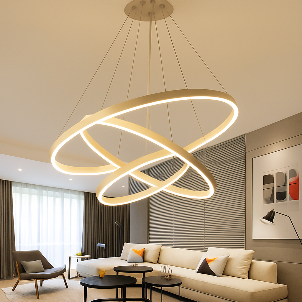 Ringkroonluchter LED 3 Ringen Wit Woonkamer Eetkamer Dimbaar Moderne Hanglamp Cirkels Plafondlamp Rond Interieur | Sansoti