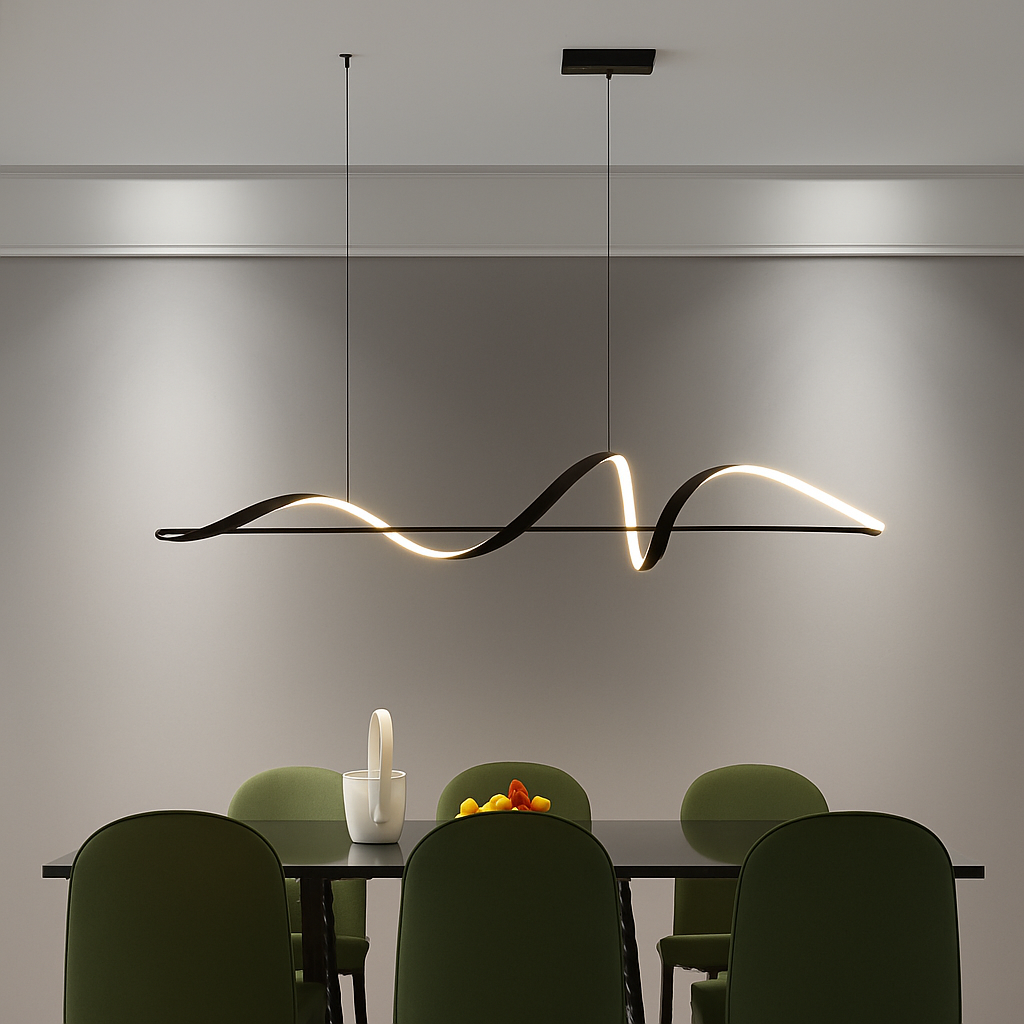Suspension forme vague LED Alliage Noir Salle à manger Salon Dimmable Suspension moderne Linéaire Plafonnier Table Intérieur | Restfield