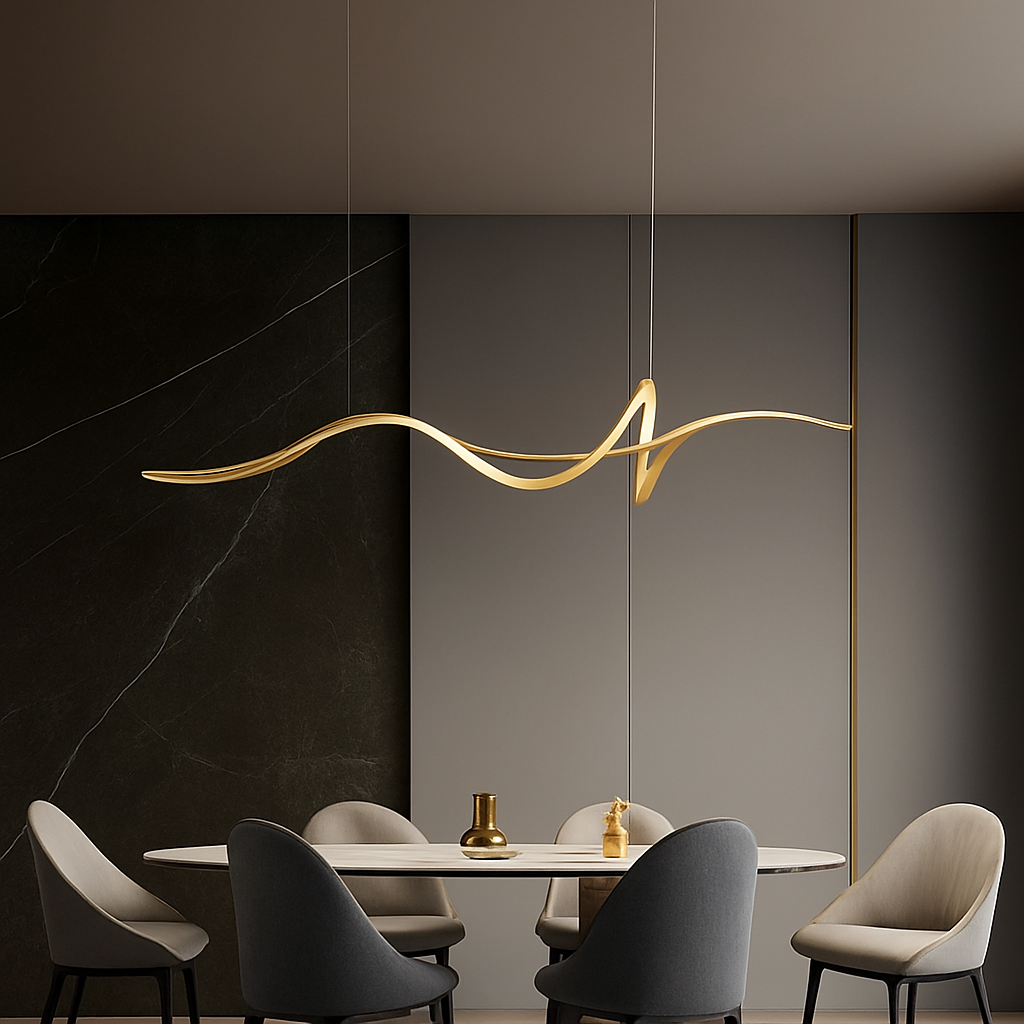 Suspension forme vague LED Alliage Noir Salle à manger Salon Dimmable Suspension moderne Linéaire Plafonnier Table Intérieur | Restfield