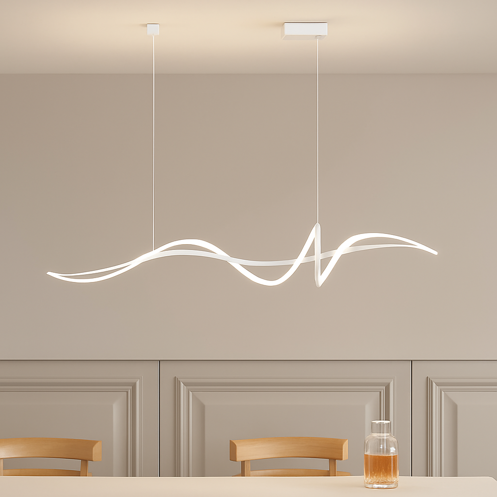Suspension forme vague LED Alliage Noir Salle à manger Salon Dimmable Suspension moderne Linéaire Plafonnier Table Intérieur | Restfield