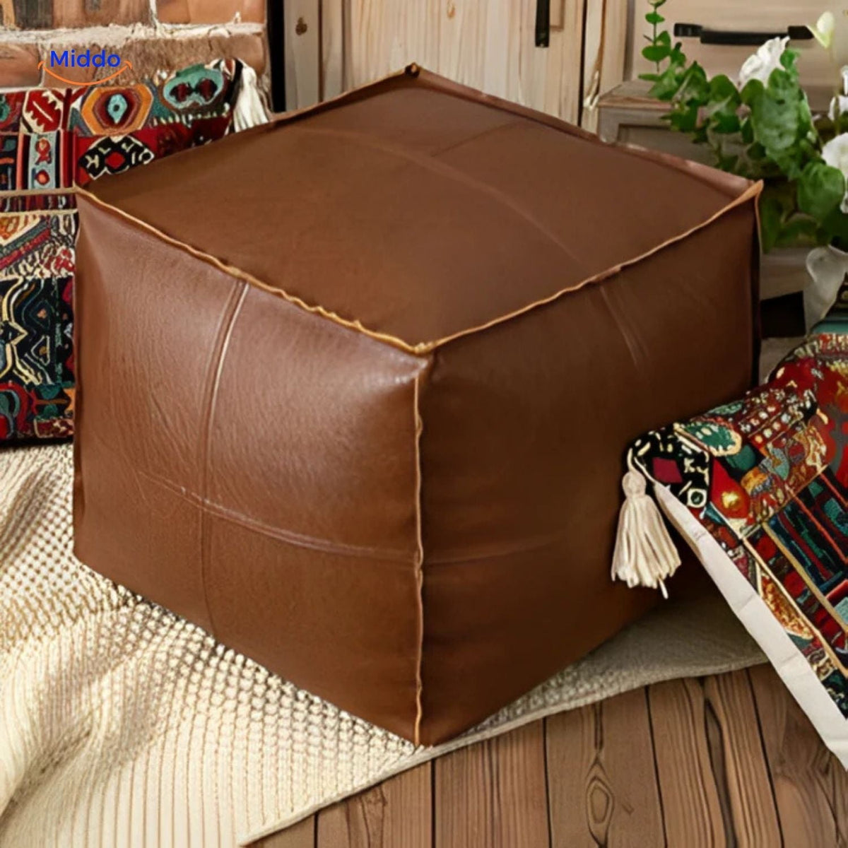 Befüllbarer Leder-Sitzsack Tatami-Kissen 45x45x40cm Polyurethan Multifunktional Meditation Yoga Leseecke Lounge | Sansoti