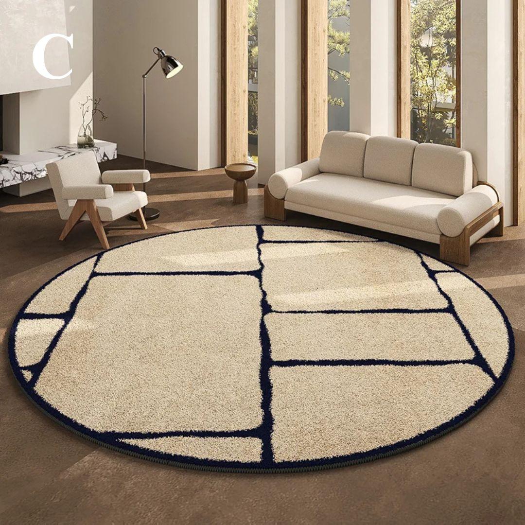 Runder Teppich schwarzes Muster 80-120cm Plüsch Rutschfest Wohnzimmer Schlafzimmer Flur Dekorativer Teppich Weich | Sansoti