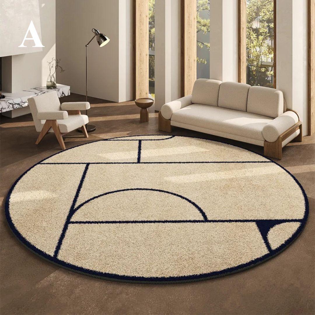 Runder Teppich schwarzes Muster 80-120cm Plüsch Rutschfest Wohnzimmer Schlafzimmer Flur Dekorativer Teppich Weich | Sansoti