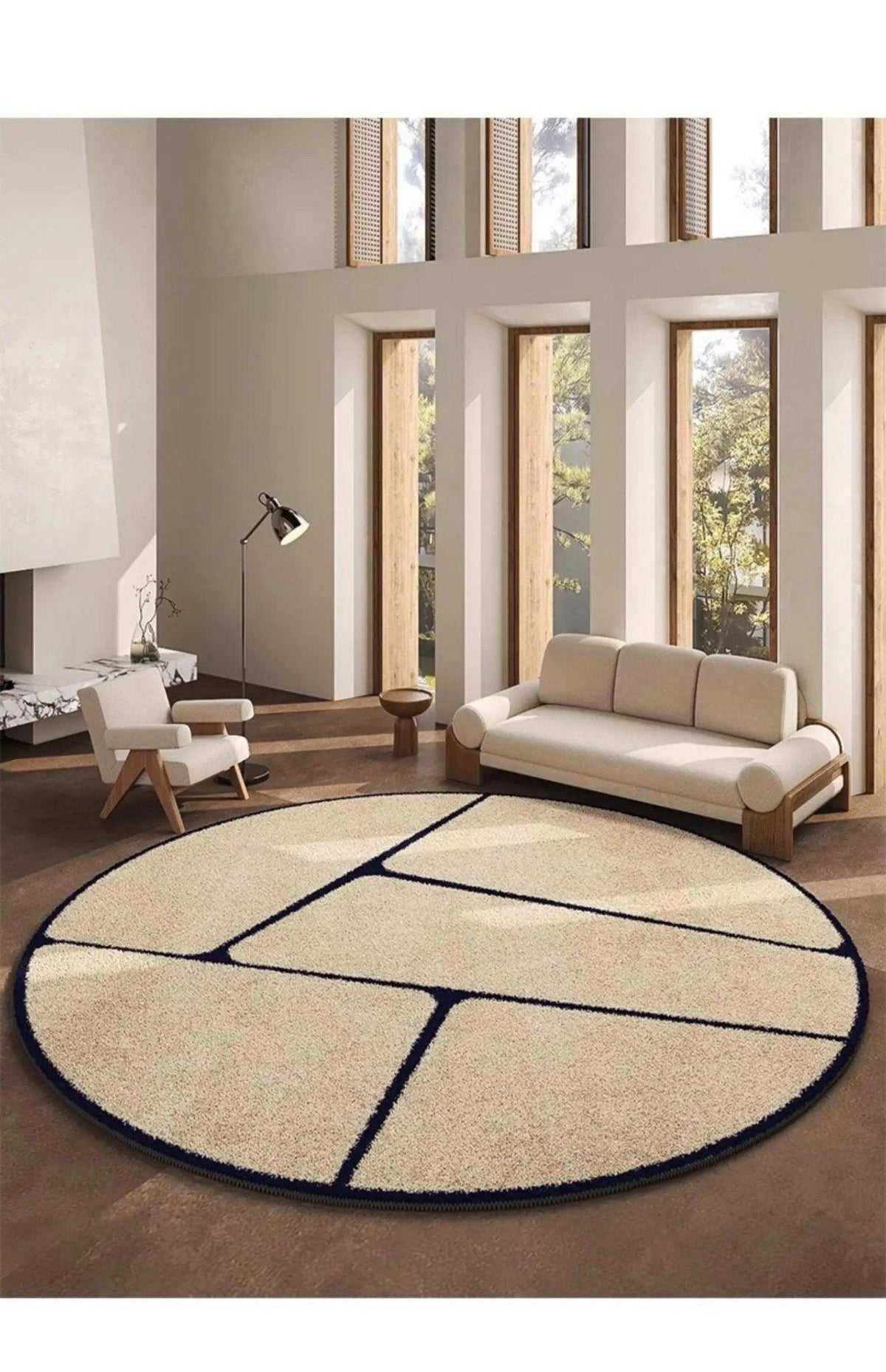 Runder Teppich schwarzes Muster 80-120cm Plüsch Rutschfest Wohnzimmer Schlafzimmer Flur Dekorativer Teppich Weich | Sansoti