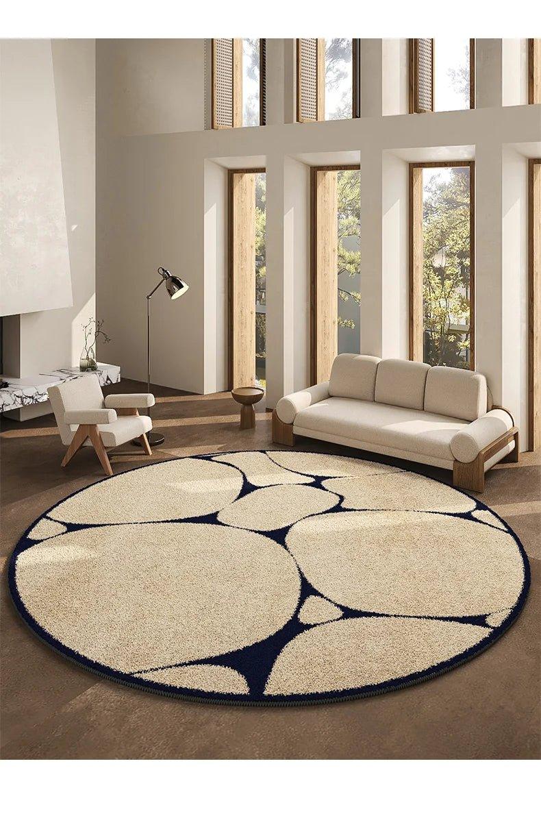 Runder Teppich schwarzes Muster 80-120cm Plüsch Rutschfest Wohnzimmer Schlafzimmer Flur Dekorativer Teppich Weich | Sansoti