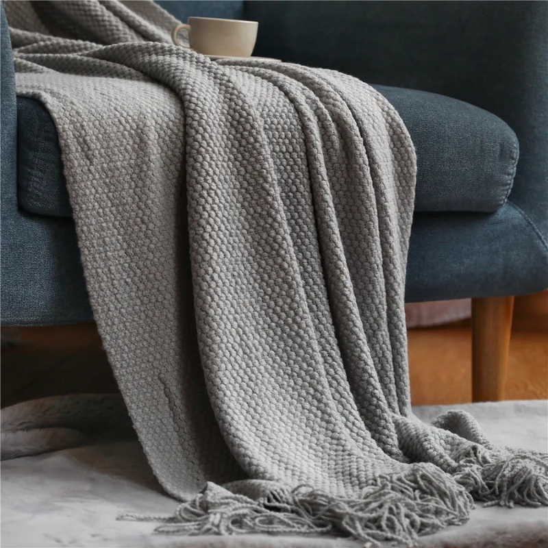 Acrylic Throw with Tassels 127x172 & 130x220 Knitted Blanket Merino Wool Look Living Room Bedroom Interior | Sansoti