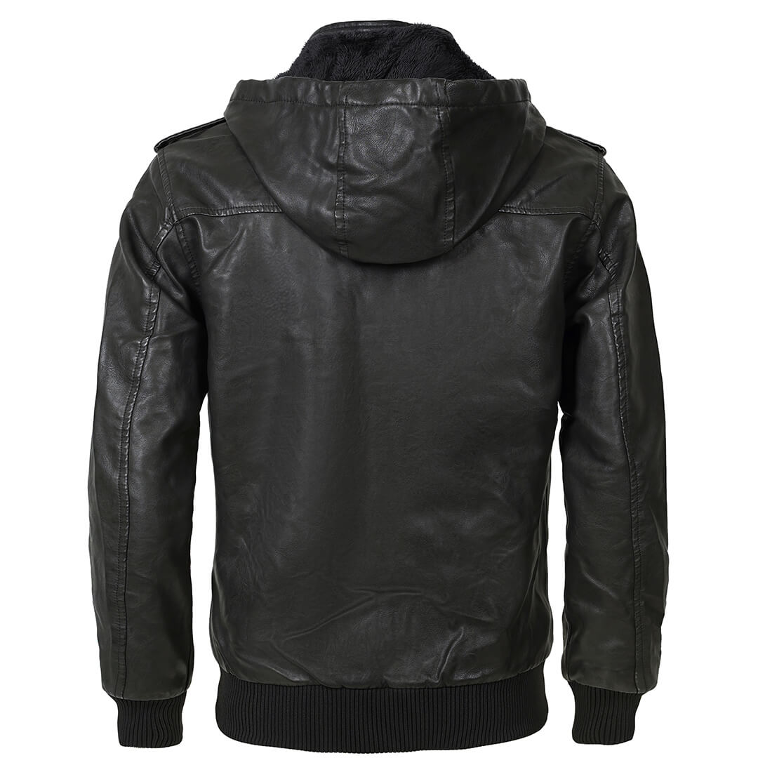 Premium Leren Jas met Afneembare Capuchon Waterbestendig Krasvast Zwart Heren Dames Winterjas Warm Leer Mode | Sansoti