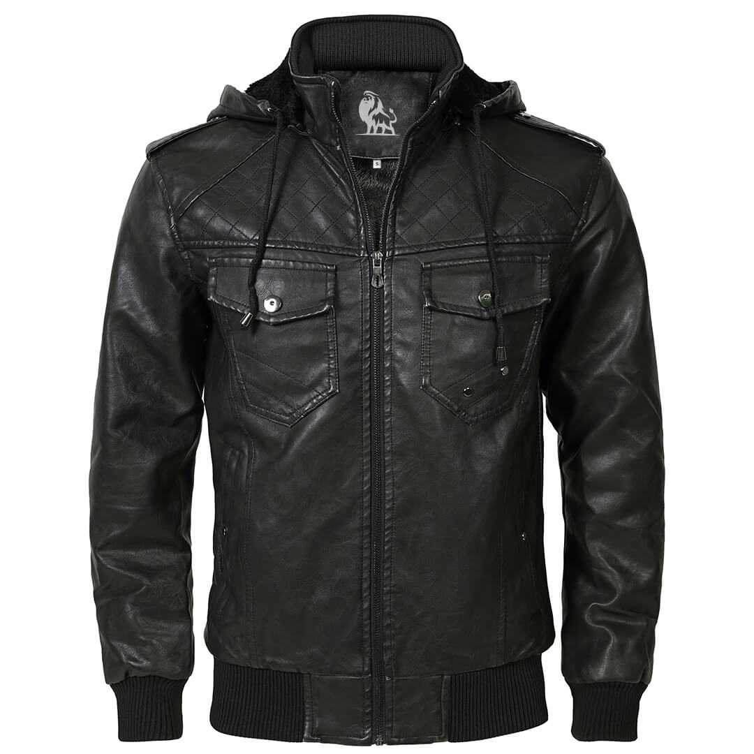 Premium Leren Jas met Afneembare Capuchon Waterbestendig Krasvast Zwart Heren Dames Winterjas Warm Leer Mode | Sansoti