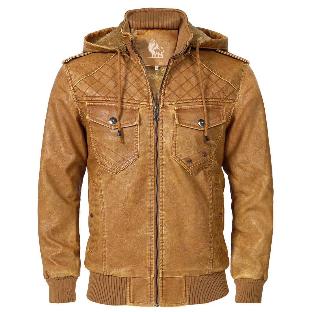 Leren Jas met Afneembare Capuchon Kunstleer Herfst Winter Heren Dames Casual Stijlvol Waterdicht Biker | Sansoti