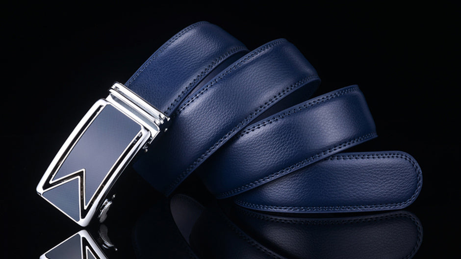 Ledergürtel Herren Vollnarbiges Rindsleder Marineblau Wasserdicht Kratzfest Klassisches Design 110-130cm Eleganter Hosengürtel | Sansoti