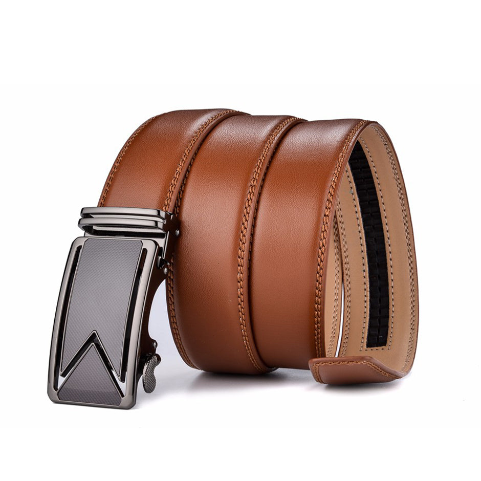 Ceinture en cuir de bovin marron selle avec boucle, imperméable et résistante aux rayures, accessoire de luxe, ceinture décontractée pour homme | Sansoti