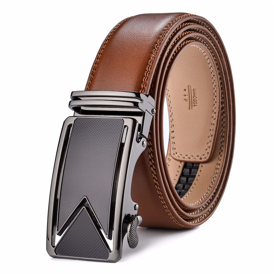 Ceinture en cuir de bovin marron selle avec boucle, imperméable et résistante aux rayures, accessoire de luxe, ceinture décontractée pour homme | Sansoti