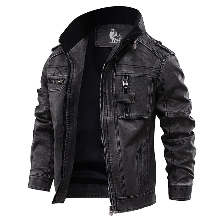 Herren-Motorradjacke aus PU-Kunstleder Schwarz Wasserdicht Kratzfest Bikerjacke Langlebig Stilvoll Motorradbekleidung | Sansoti