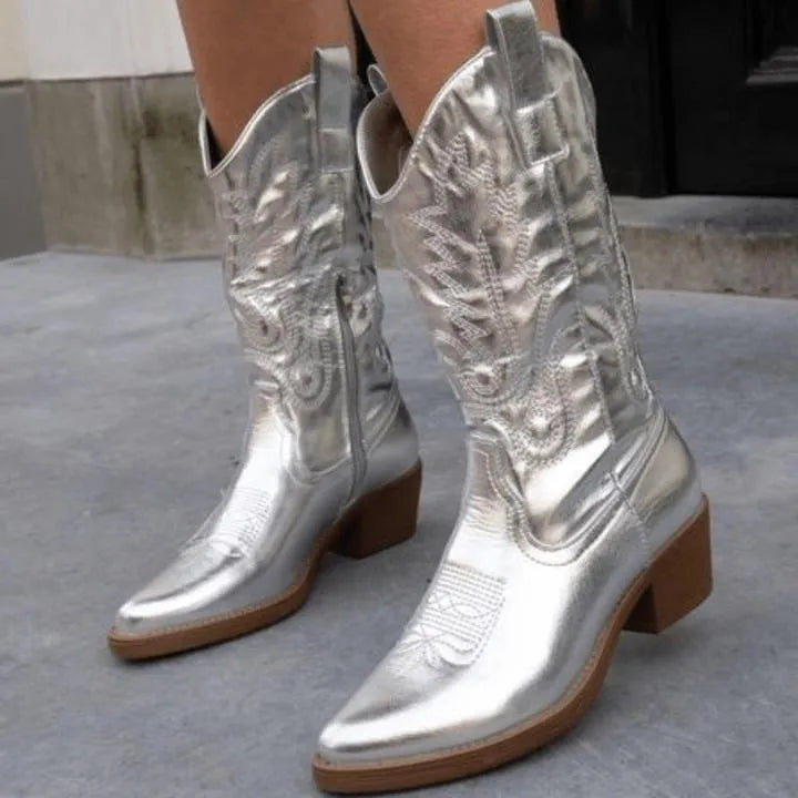 Western Laarzen Vrouwen Hoge Schacht Stoer Stijlvol Kunstleer Dames Cowboystijl Mode Kniehoog Comfortabel | Sansoti
