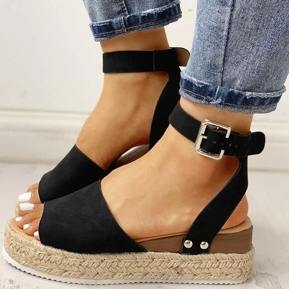Women's Platform Sandals with Adjustable Ankle Strap | Summer Wedge Shoes with Open Toe for Daily Use | Sansoti