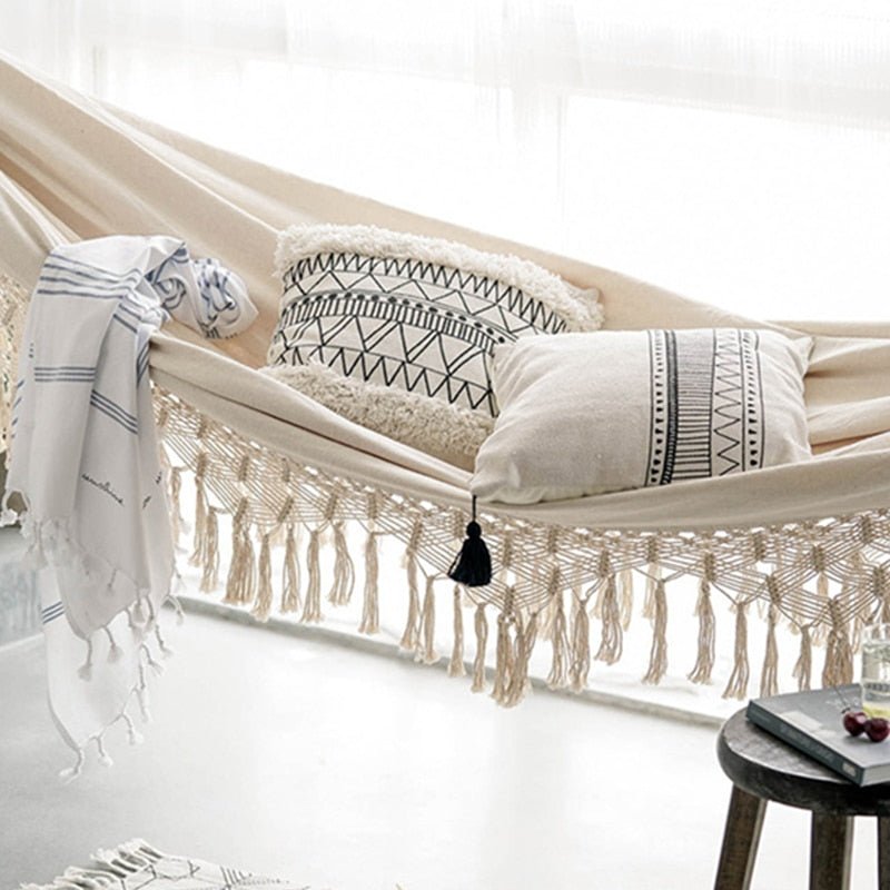 Handgemaakte Macramé Hangmat Tweepersoons Katoenen Touwwerk Balkon Veranda Tuin Terras | Sansoti