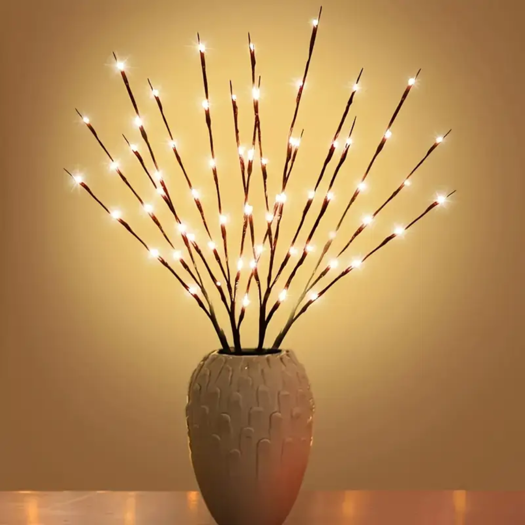 Decoratieve Takverlichting met Bloesem LED Warm Wit op Batterij Sfeerlampen Houten Set 2 Stuks Woonkamer | Sansoti