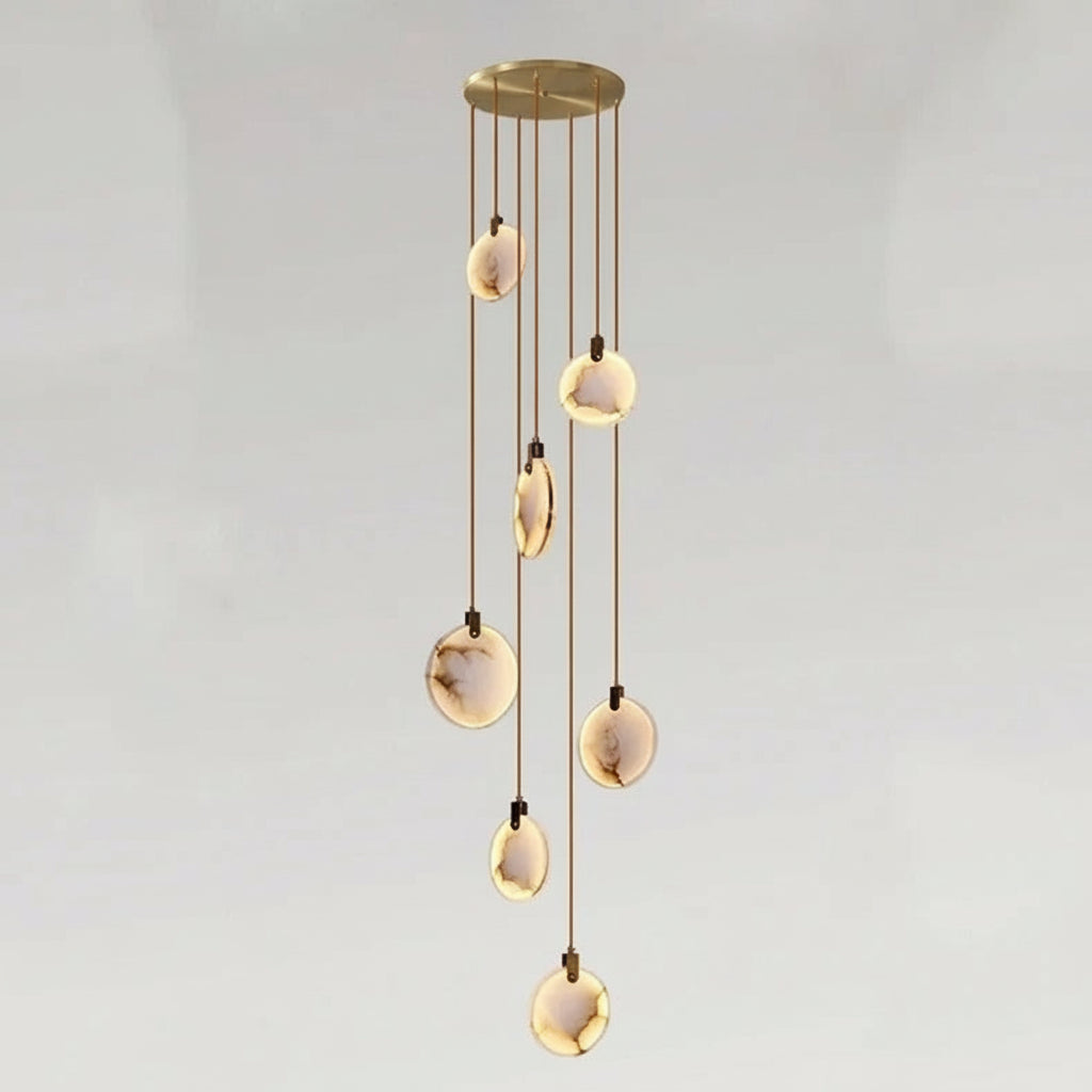 Spiraalkroonluchter Albast Goud Dimbaar Hoge Ruimtes Trap Hal Boven Tafel Villa Entree LED Verlichting | Sansoti