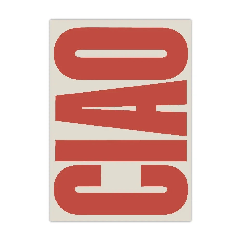 Canvas-Wandposter mit Ciao-Zitat in Schwarz, Weiß, Beige und Rosa, skandinavisches, minimalistisches Design, Wanddekoration fürs Wohnzimmer | Sansoti