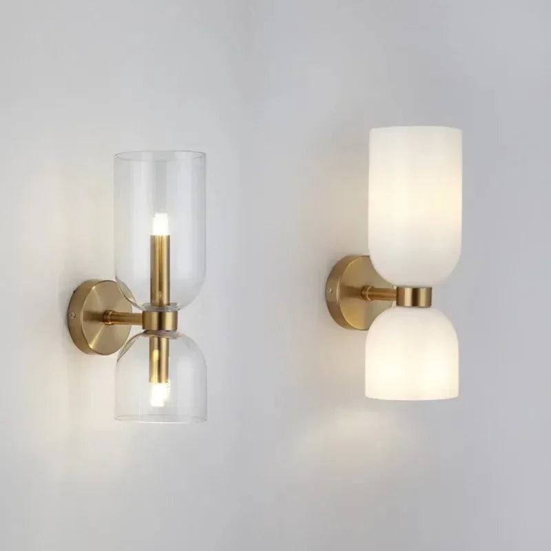 Wandleuchte Glas Gold Doppelschirm 35cm E14 Flur Wohnzimmer Schlafzimmer Modern Stilvoll | Restfield