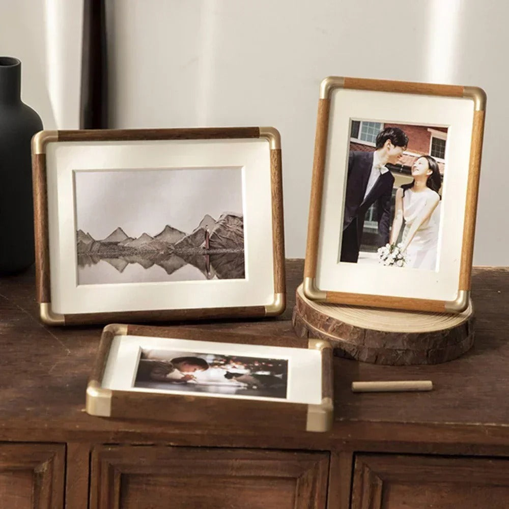 Fotolijst Hout Messing Vintage Tafelmodel Staand Liggend Meerdere Maten | Sansoti