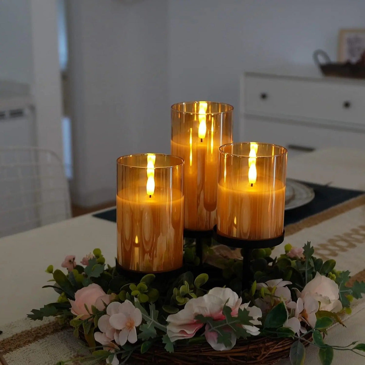 Wireless LED Candle Set of 3 Flame Effect Remote Control Timer Warm White Ambient Lighting Living Room Decoration | Sansoti