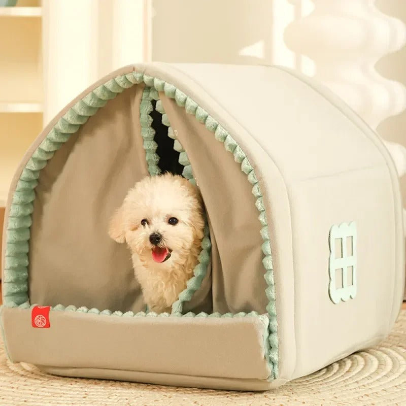 Pet Bed with Curtains Enclosed Basket Polyester Dog Bed Cat Bed Resting Place Comfort Cozy Pets | Sansoti