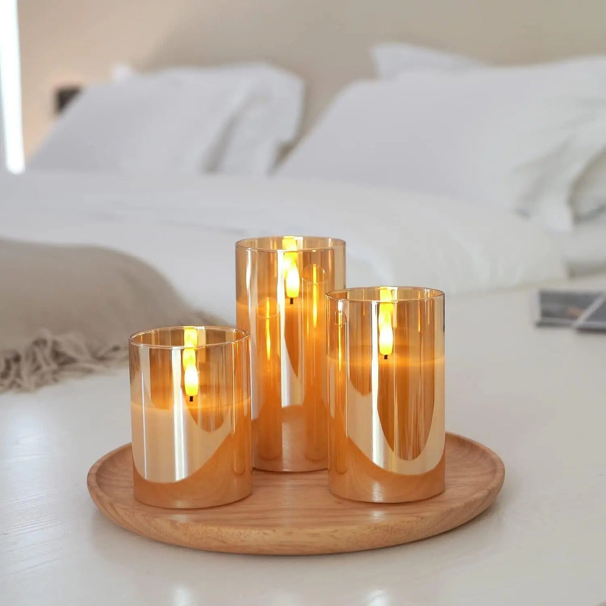 Wireless LED Candle Set of 3 Flame Effect Remote Control Timer Warm White Ambient Lighting Living Room Decoration | Sansoti
