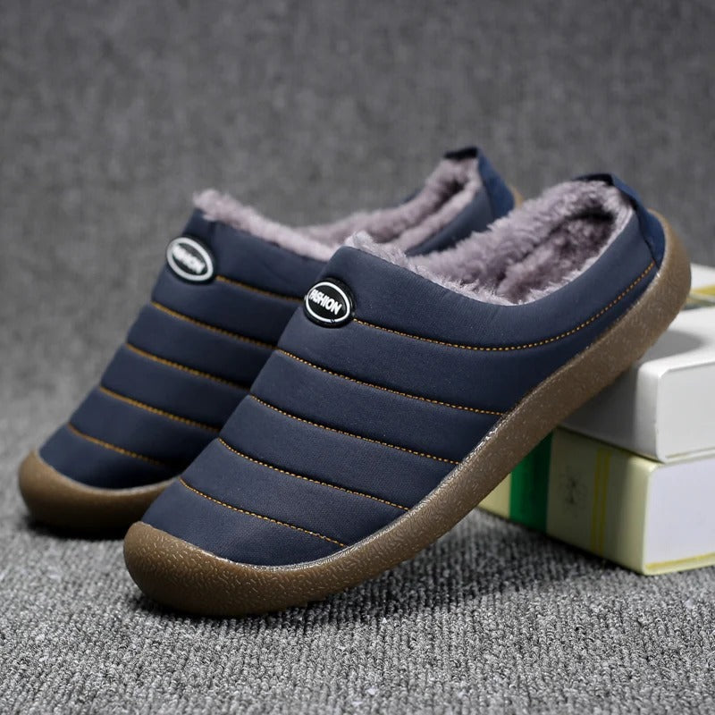 Gefütterte Herrenhausschuhe mit warmer Plüschfütterung, rutschfeste Schlupfschuhe, bequeme Winterschuhe für drinnen und draußen | Sansoti