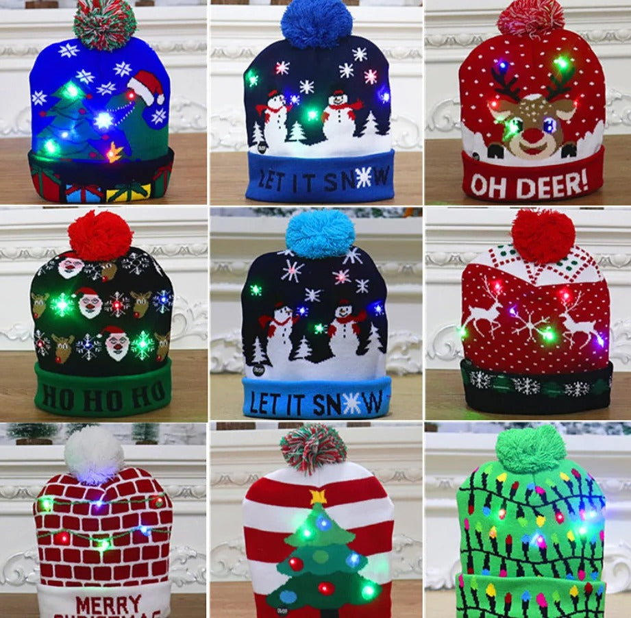 Gebreide Kerstmuts met LED-Verlichting op Batterij Winteraccessoire Feestelijk Design Kerstsfeer Kerstmis | Sansoti