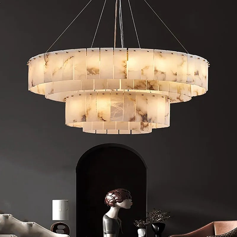 Albasten Kroonluchter Rond Metaal LED Hanglamp Dimbaar Woonkamer Eetkamer Lobby Restaurant Luxe Design | Sansoti