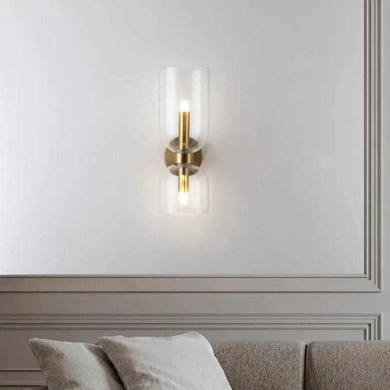 Wandleuchte Glas Gold Doppelschirm 35cm E14 Flur Wohnzimmer Schlafzimmer Modern Stilvoll | Restfield