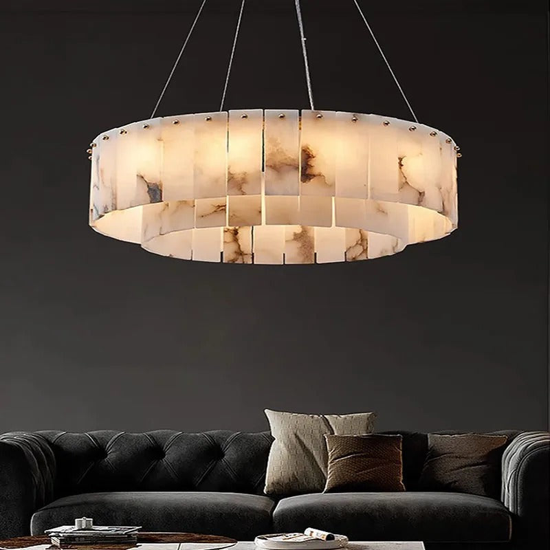 Albasten Kroonluchter Rond Metaal LED Hanglamp Dimbaar Woonkamer Eetkamer Lobby Restaurant Luxe Design | Sansoti