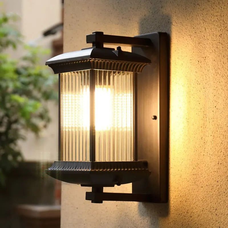 Geribbelde Glazen Buitenwandlamp Metaal IP65 Waterdicht voor Tuin Voordeur Terras Gevel Buiten Wandverlichting | Sansoti